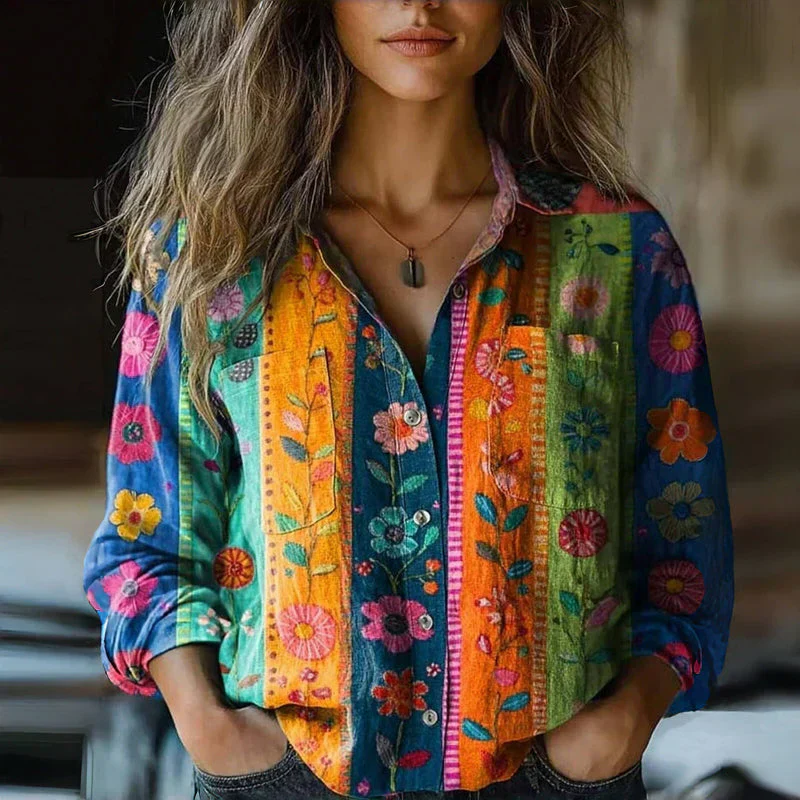 Amelia Relaxed Fit Button-Front Blouse | Bandana Print Collar Blouse - Image 5
