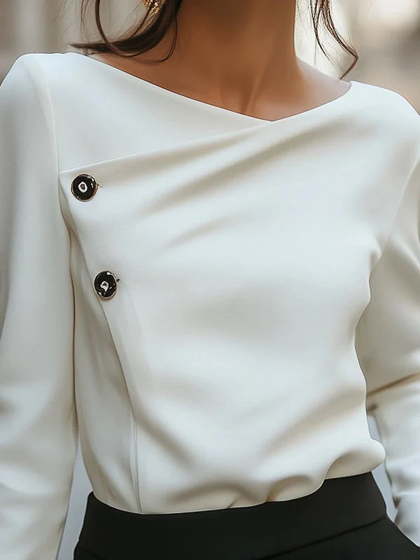 Amelia Loose Fit Blouse | Long Sleeve Asymmetric Design Blouse - Image 2
