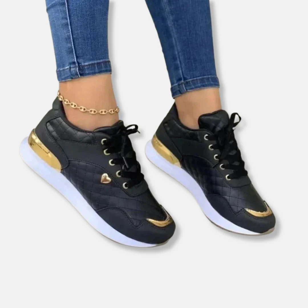 Amelia Orthopedic Quilted Sneakers | Gold Accent Heart Sneakers - Image 3