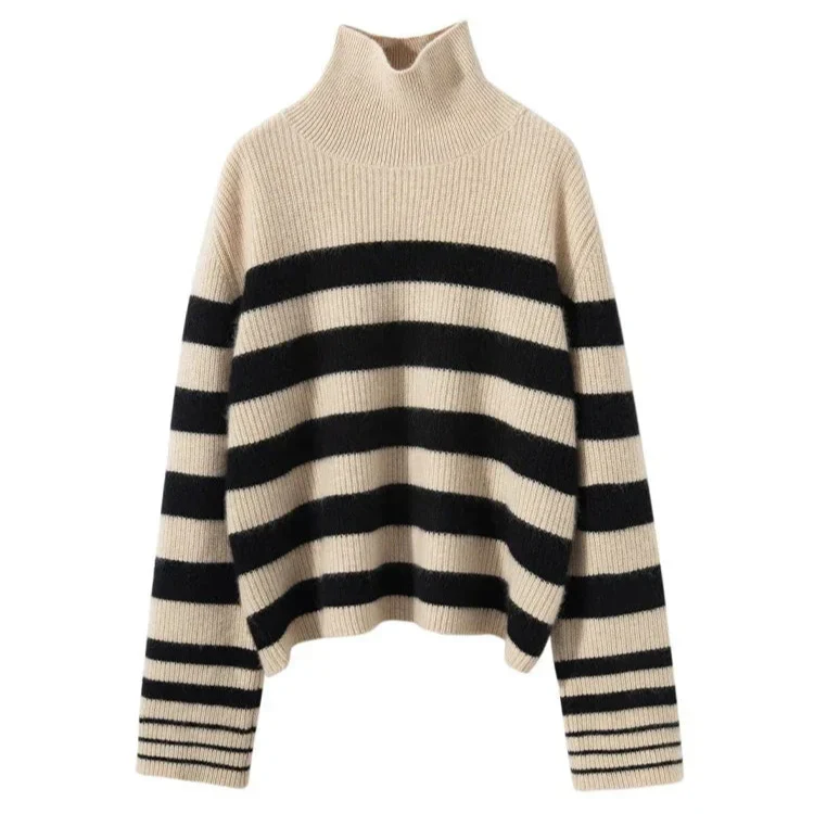 Amelia Oversized Striped Turtleneck Sweater | Ribbed Long Sleeve Sweater