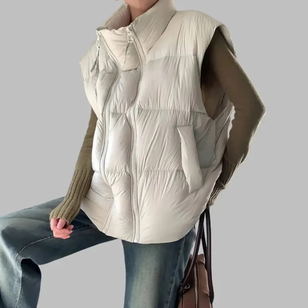 Amelia Quilted Padded Vest | Stand Collar Relaxed Fit Vest