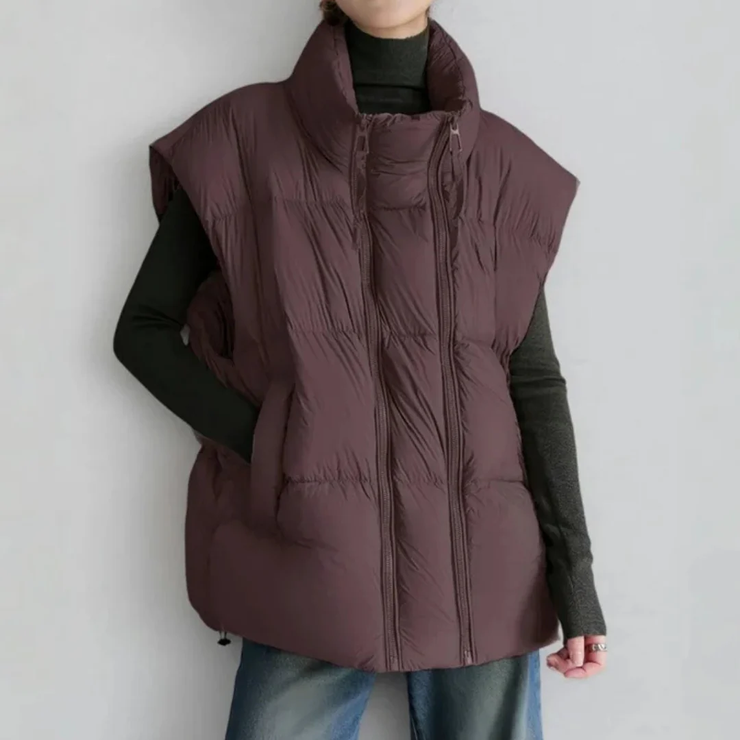 Amelia Quilted Padded Vest | Stand Collar Relaxed Fit Vest - Image 2
