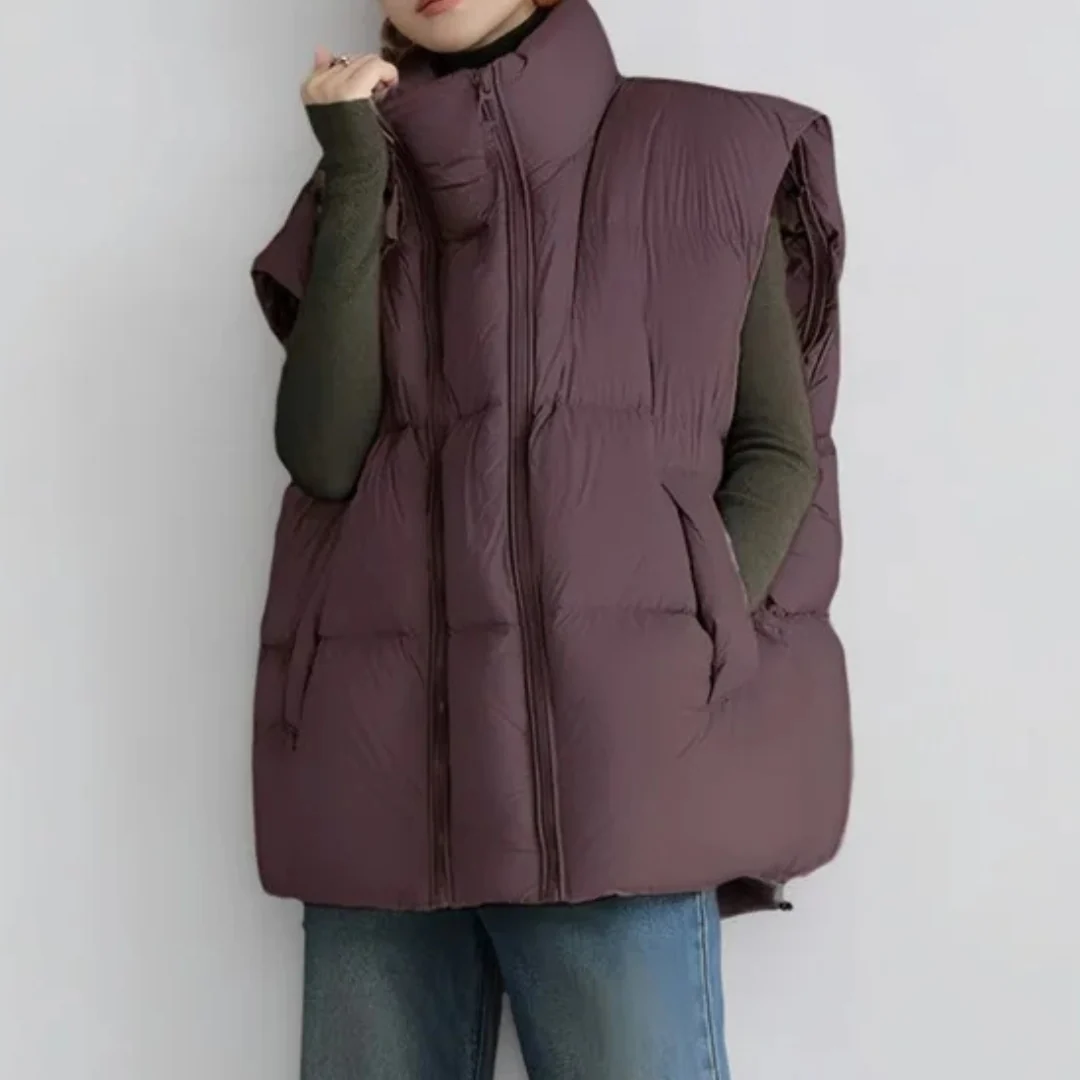 Amelia Quilted Padded Vest | Stand Collar Relaxed Fit Vest - Image 3