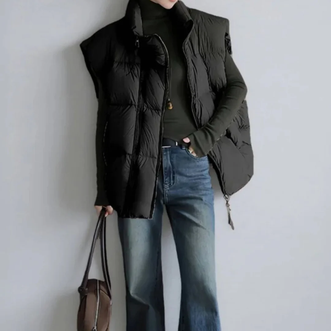 Amelia Quilted Padded Vest | Stand Collar Relaxed Fit Vest - Image 4