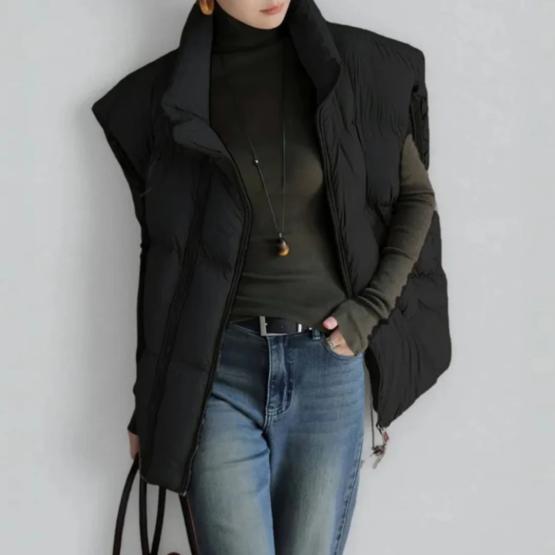 Amelia Quilted Padded Vest | Stand Collar Relaxed Fit Vest - Image 5