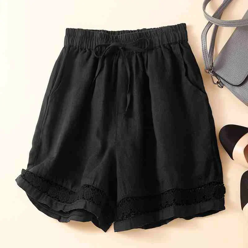 Amelia Relaxed Fit Shorts | Embroidered Trim Drawstring Shorts