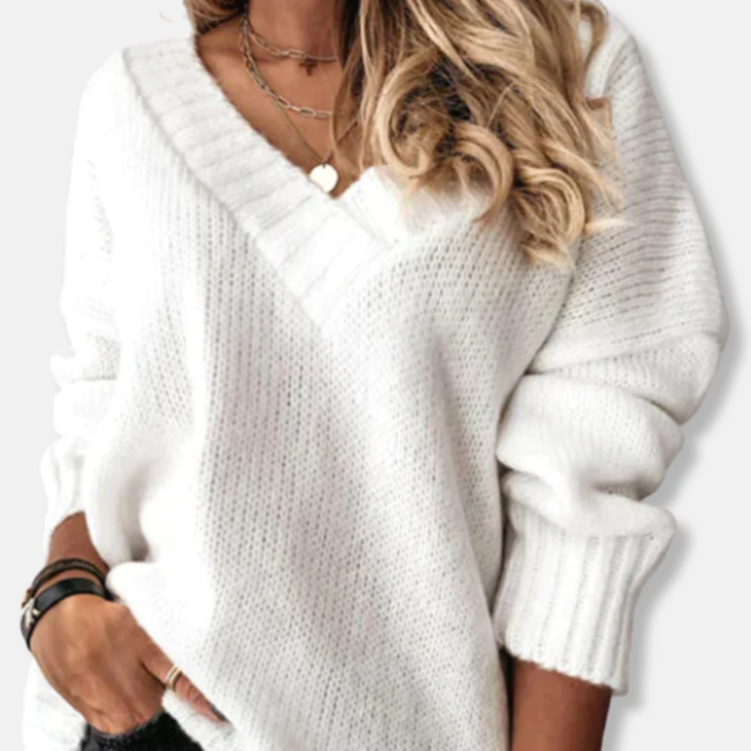 Amelia Ribbed V-Neck Sweater | Solid Relaxed Fit Sweater - Image 5