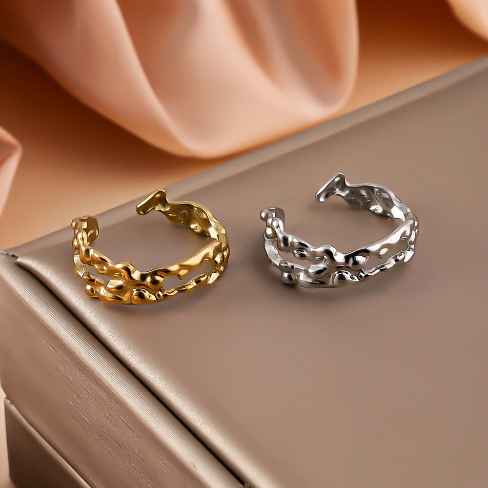 Amelia Textured Open Band Ring | Molten Abstract Ring - Image 4