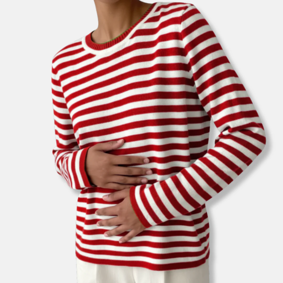 Anna Cotton Blend Relaxed Fit Long Sleeve Sweater | Striped Ribbed Crewneck Sweater - Image 3