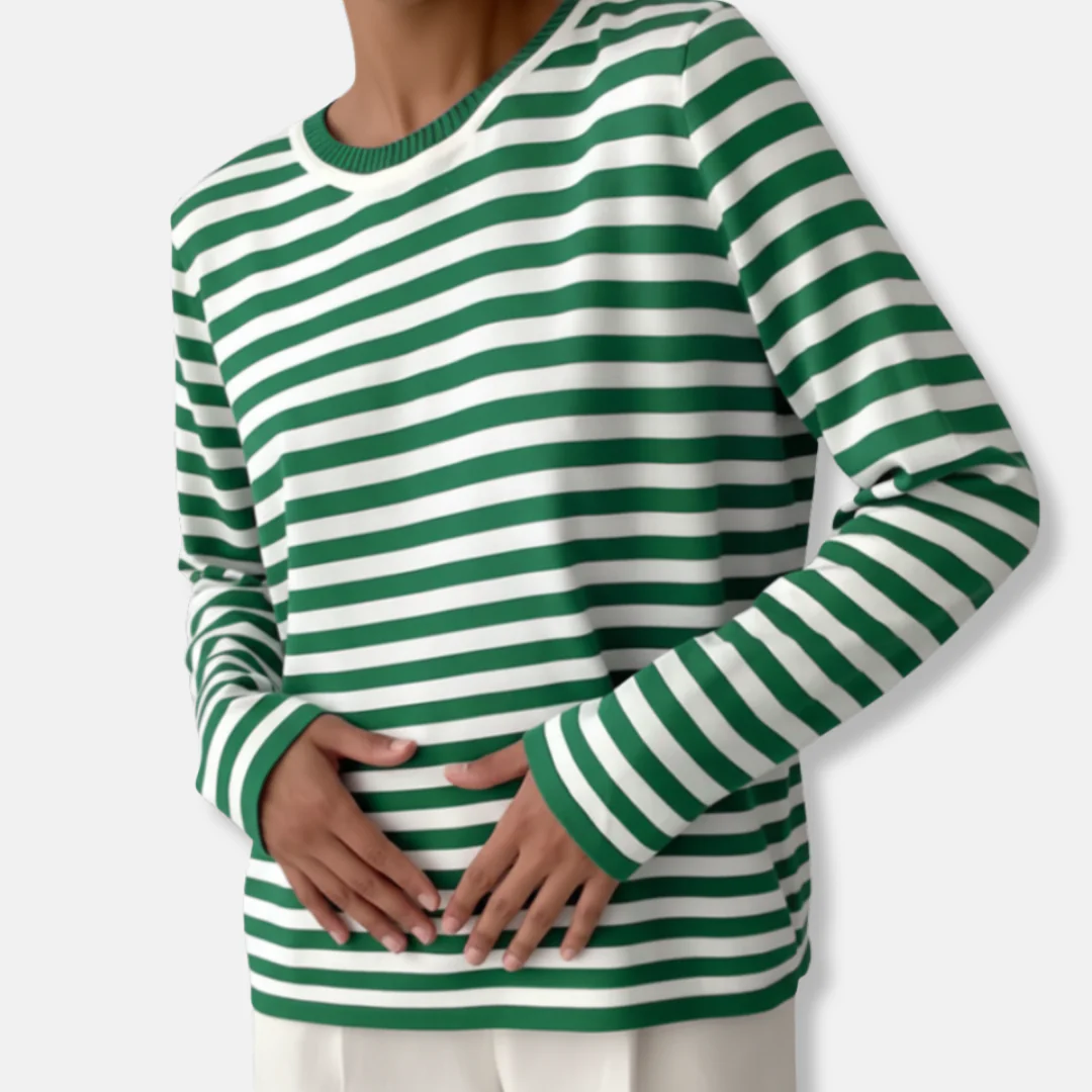 Anna Cotton Blend Relaxed Fit Long Sleeve Sweater | Striped Ribbed Crewneck Sweater - Image 4