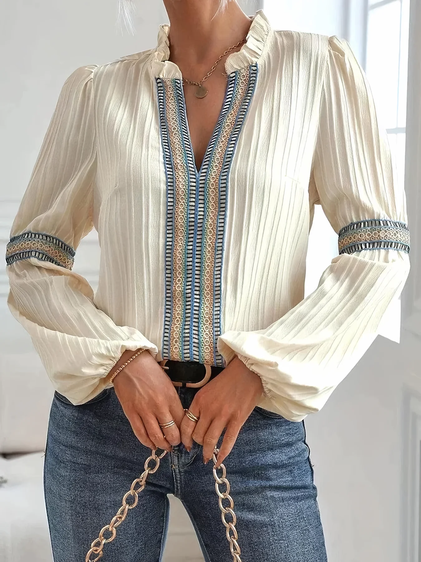 Annabella Blouse | Long Sleeve V-Neck Ruffle Blouse - Image 2