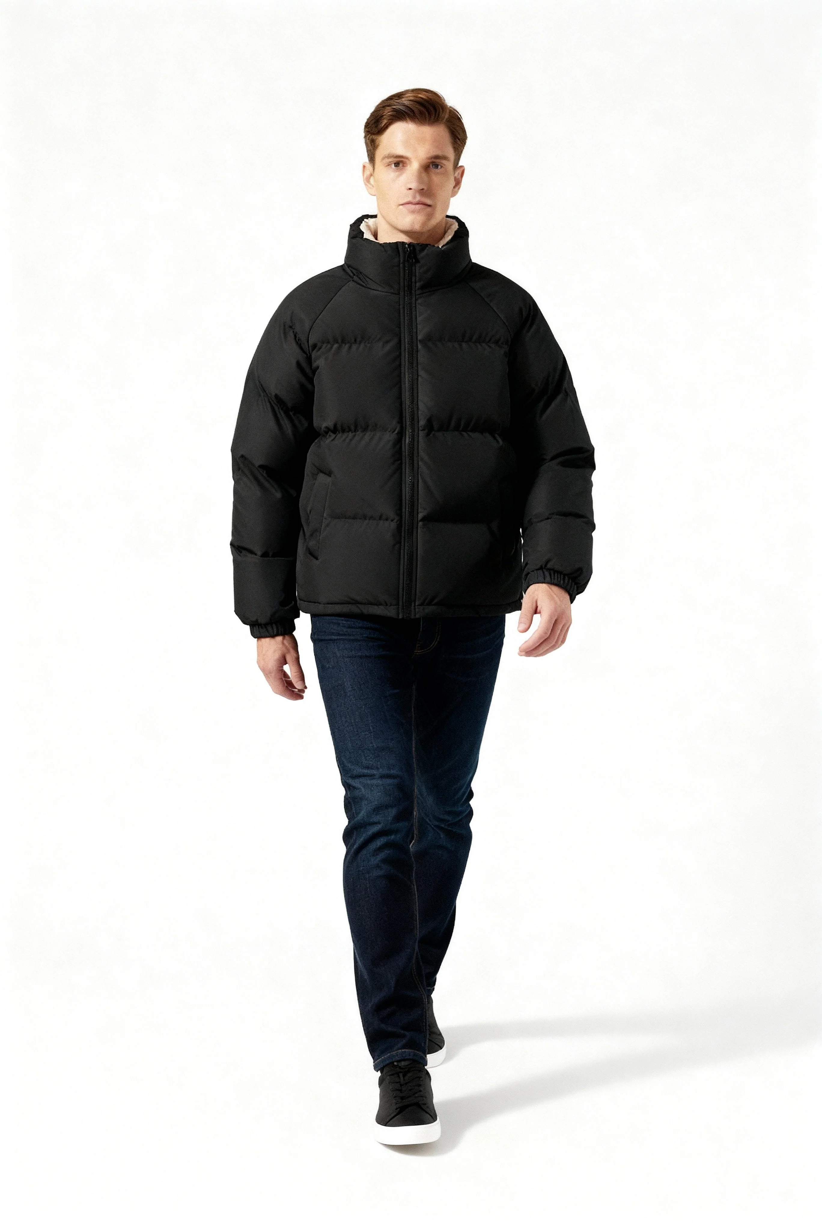 Arthur Quilted Relaxed Fit Puffer Jacket | Stand Collar Zip Front Puffer Jacket