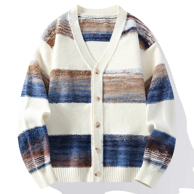 Arthur Relaxed Fit Cardigan | Striped V-Neck Hip-Length Cardigan - Image 2