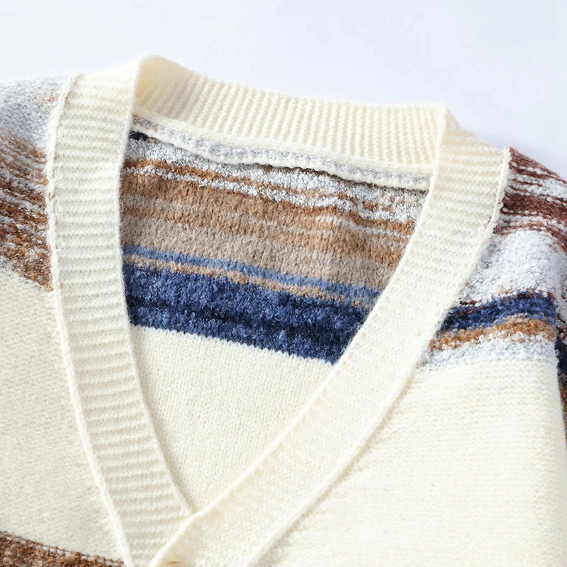Arthur Relaxed Fit Cardigan | Striped V-Neck Hip-Length Cardigan - Image 4
