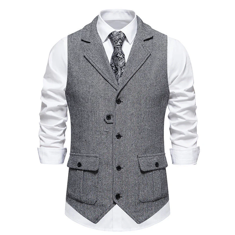 Arthur Tailored Vest | Herringbone Pattern Collared Vest - Image 6