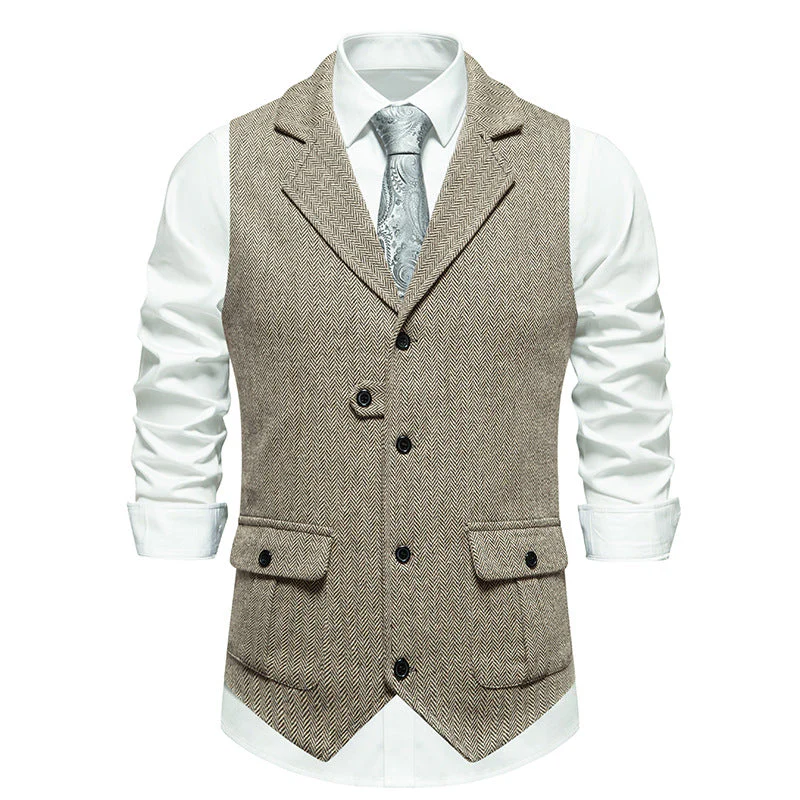 Arthur Tailored Vest | Herringbone Pattern Collared Vest - Image 8