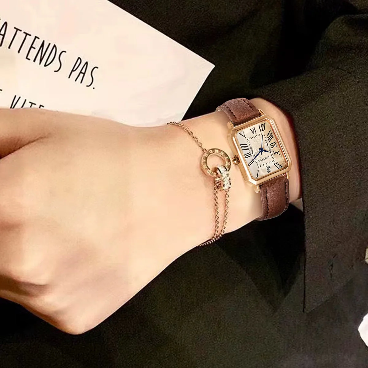 Ava Rectangular Wrist Watch | Roman Numerals Wrist Watch - Image 3