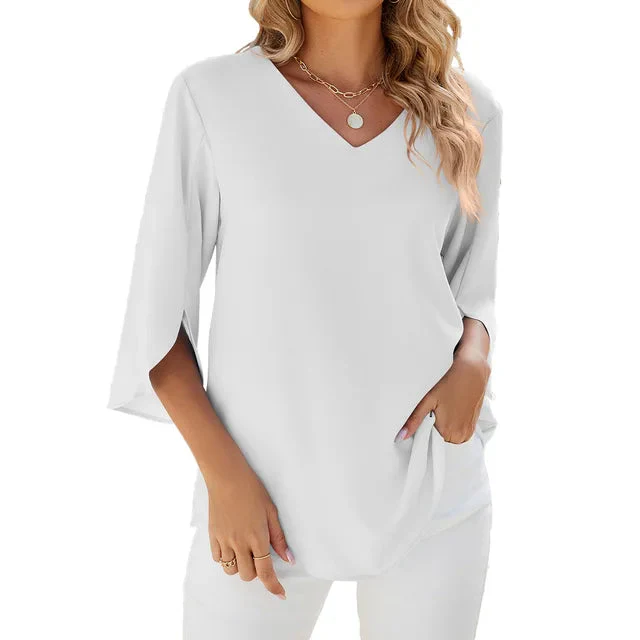 Bea Blouse | Mid-Sleeve V-Neck Chiffon Blouse - Image 5