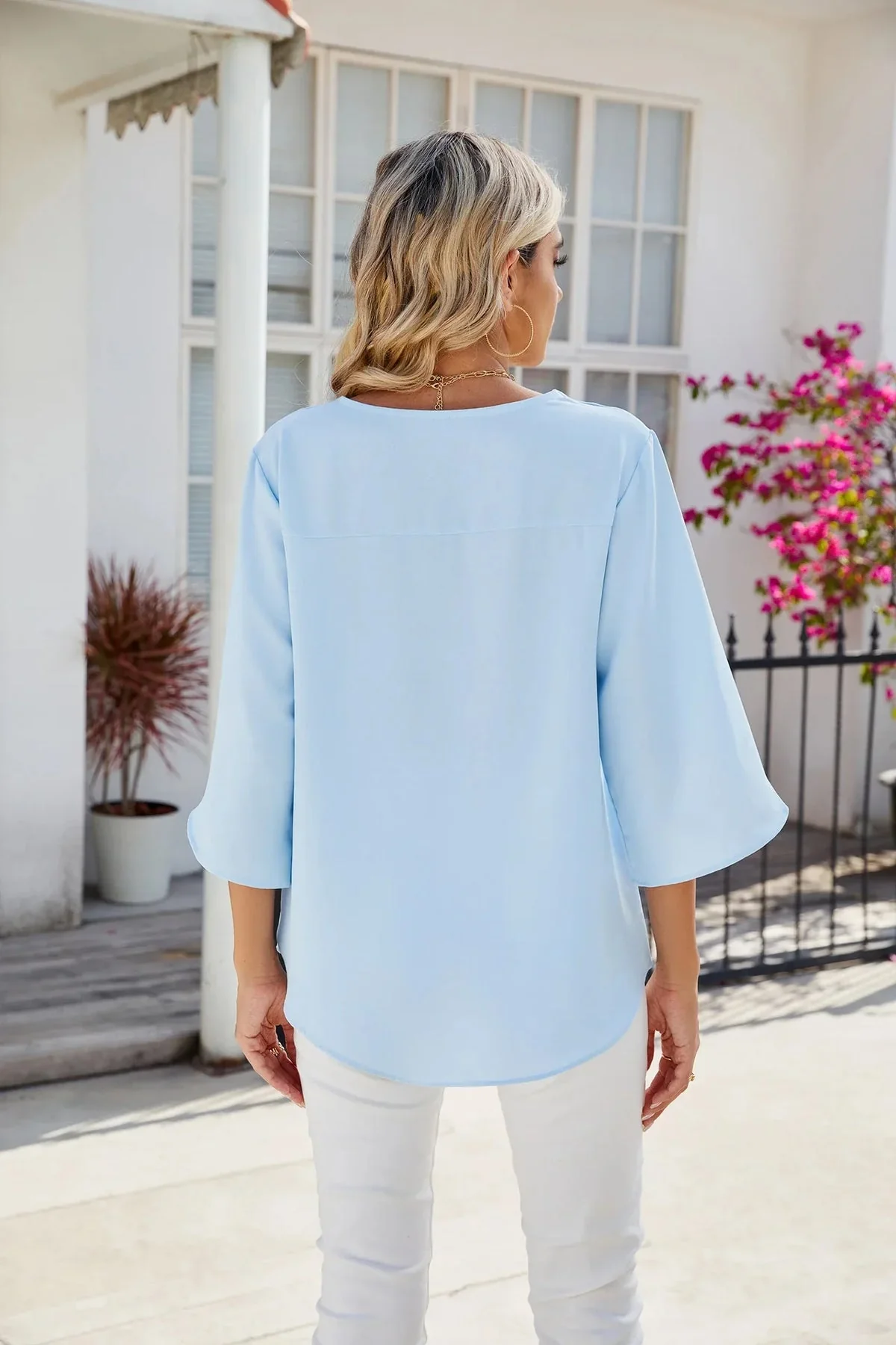 Bea Blouse | Mid-Sleeve V-Neck Chiffon Blouse - Image 6