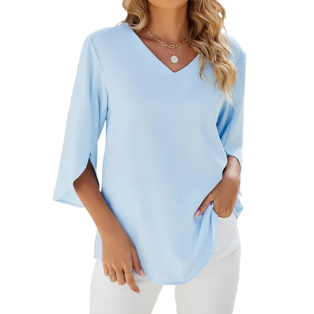 Bea Blouse | Mid-Sleeve V-Neck Chiffon Blouse - Image 7