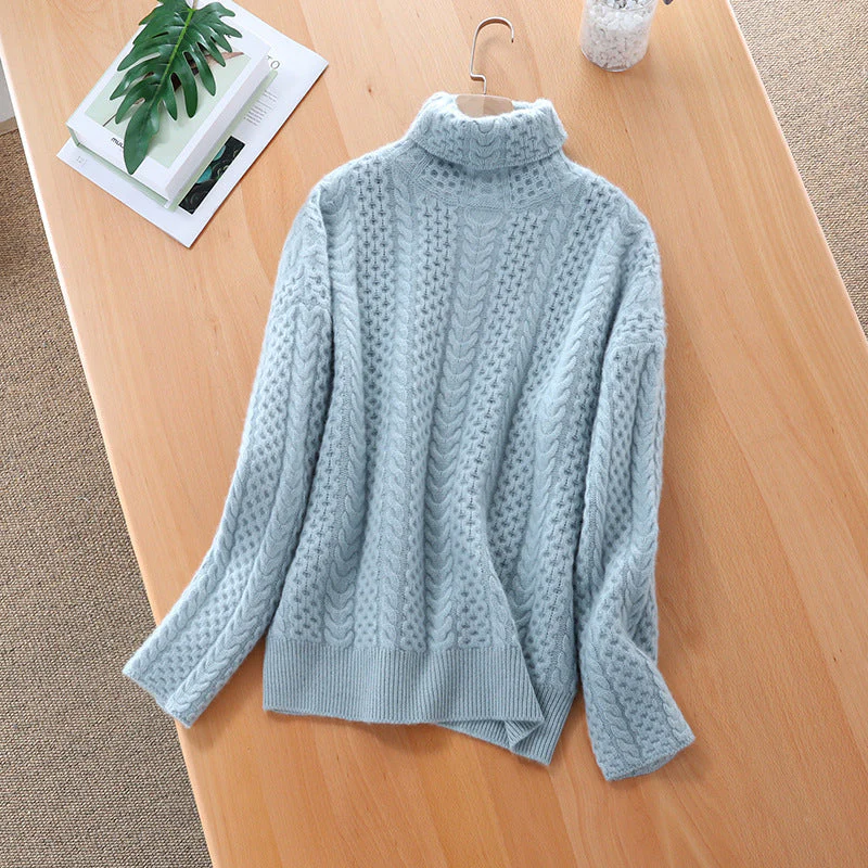 Bianca Cable Knit Relaxed Fit Turtleneck Sweater | Ribbed Long Sleeve Sweater