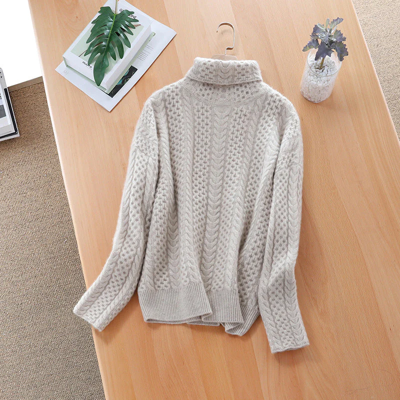 Bianca Cable Knit Relaxed Fit Turtleneck Sweater | Ribbed Long Sleeve Sweater - Image 3