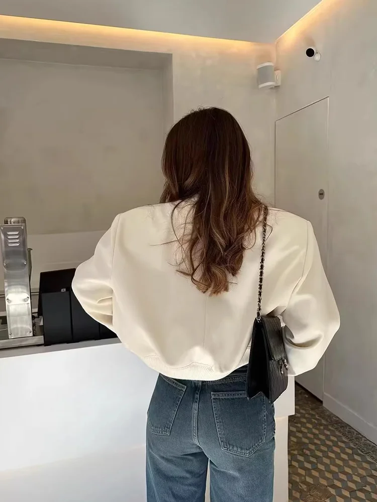 Clara Cropped Bomber Jacket | Snap Buttons Flap Pockets Bomber Jacket - Image 4