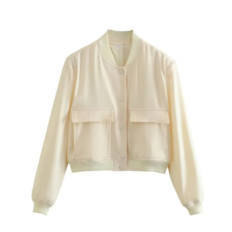 Clara Cropped Bomber Jacket | Snap Buttons Flap Pockets Bomber Jacket - Image 7