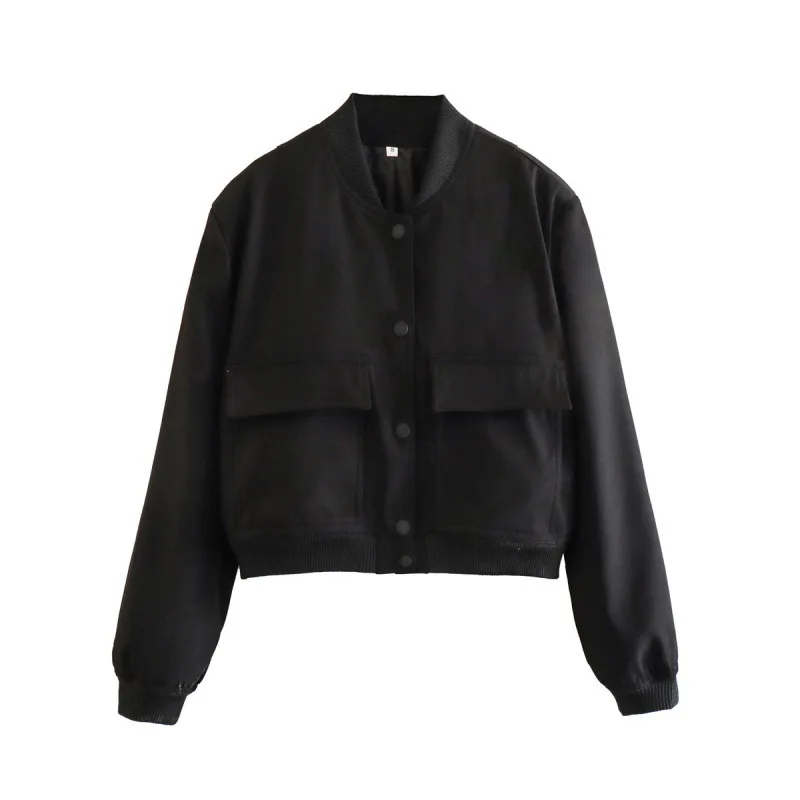Clara Cropped Bomber Jacket | Snap Buttons Flap Pockets Bomber Jacket - Image 9