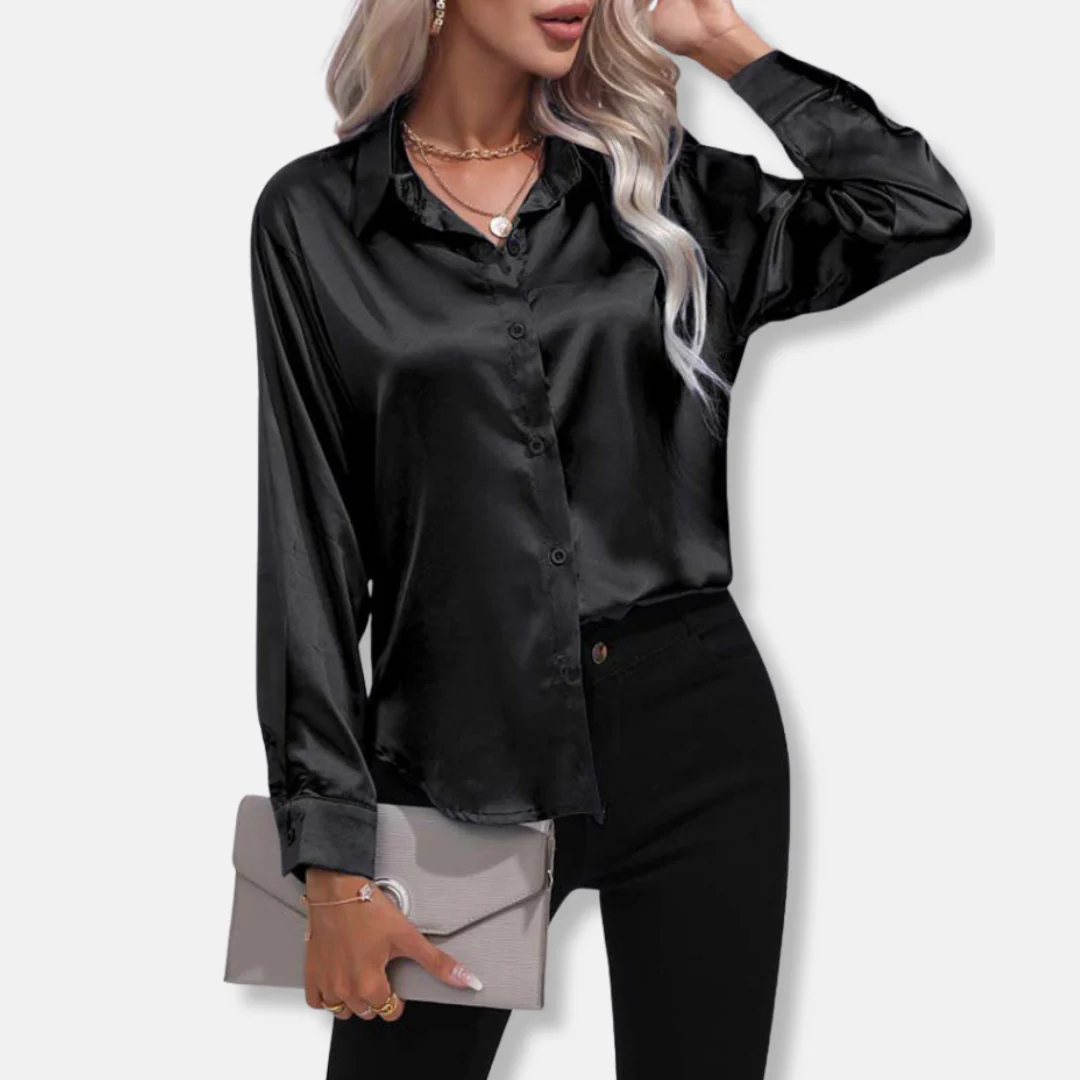 Clara Satin Button-Up Blouse | Collared Relaxed Fit Blouse - Image 4