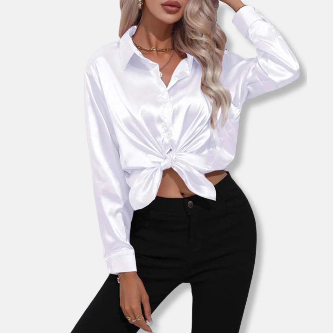 Clara Satin Button-Up Blouse | Collared Relaxed Fit Blouse - Image 5