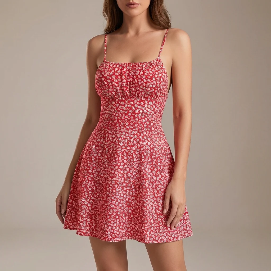 Daisy A-Line Mini Dress | Spaghetti Strap Ruched Bust Dress - Image 3