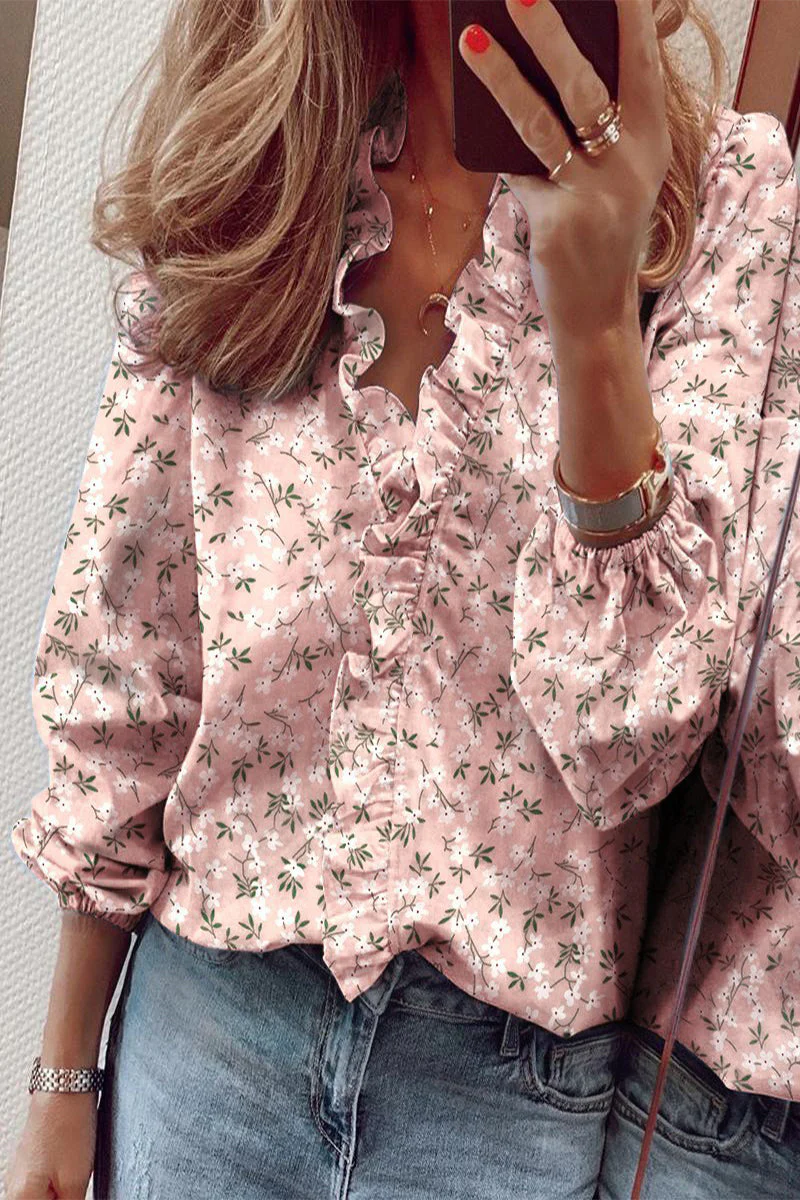 Danella Blouse | Long Sleeve V-Neck Ruffle Blouse - Image 8