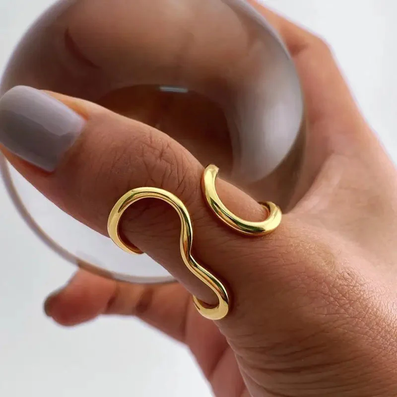 Isla Modern Sculptural Open Ring | Abstract Gold-Tone Statement Band
