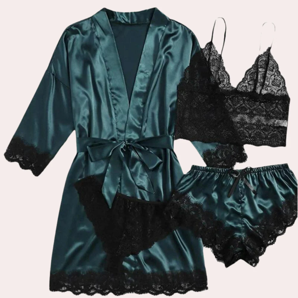Fanni Set | Women's Satin Lace 4-Piece Pajama Set - Image 4
