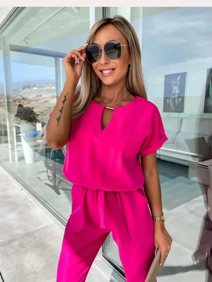 Farheen Jumpsuit | Short Sleeve V-Neck Belted Jumpsuit - Image 3