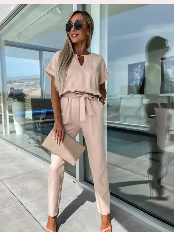 Farheen Jumpsuit | Short Sleeve V-Neck Belted Jumpsuit - Image 4