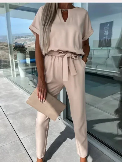 Farheen Jumpsuit | Short Sleeve V-Neck Belted Jumpsuit - Image 5