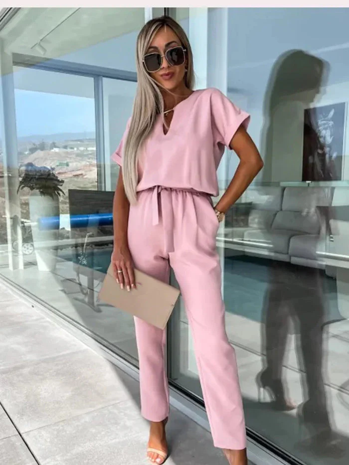 Farheen Jumpsuit | Short Sleeve V-Neck Belted Jumpsuit - Image 6