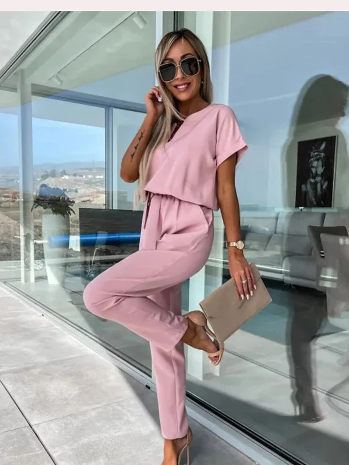 Farheen Jumpsuit | Short Sleeve V-Neck Belted Jumpsuit - Image 7