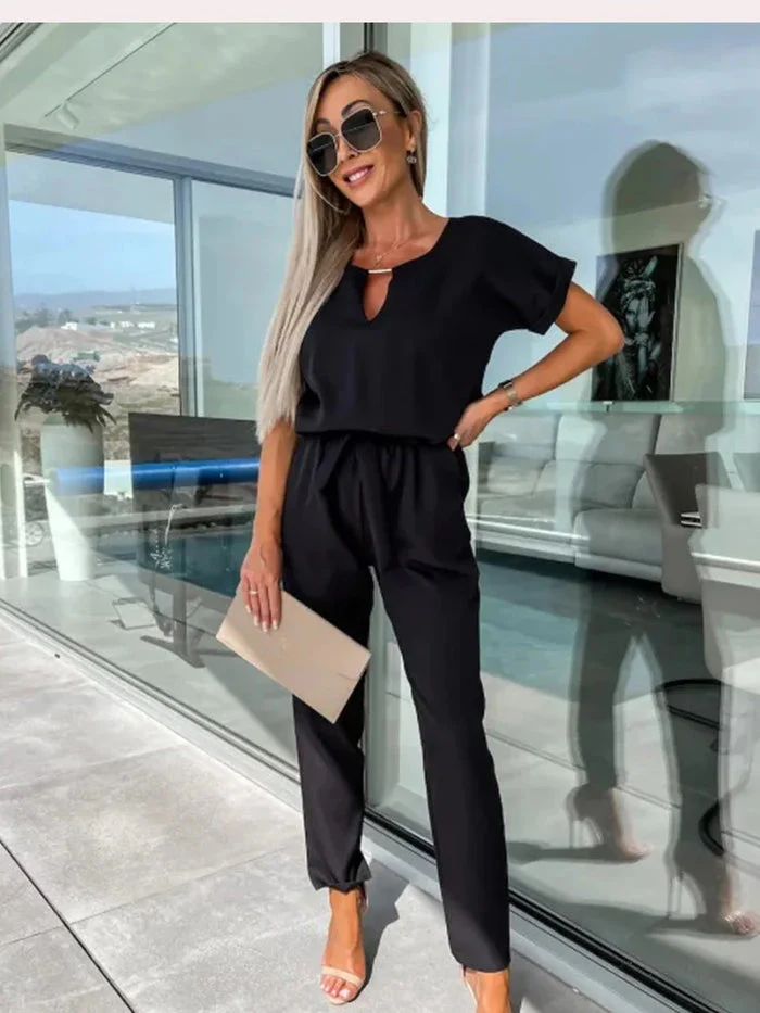 Farheen Jumpsuit | Short Sleeve V-Neck Belted Jumpsuit - Image 8