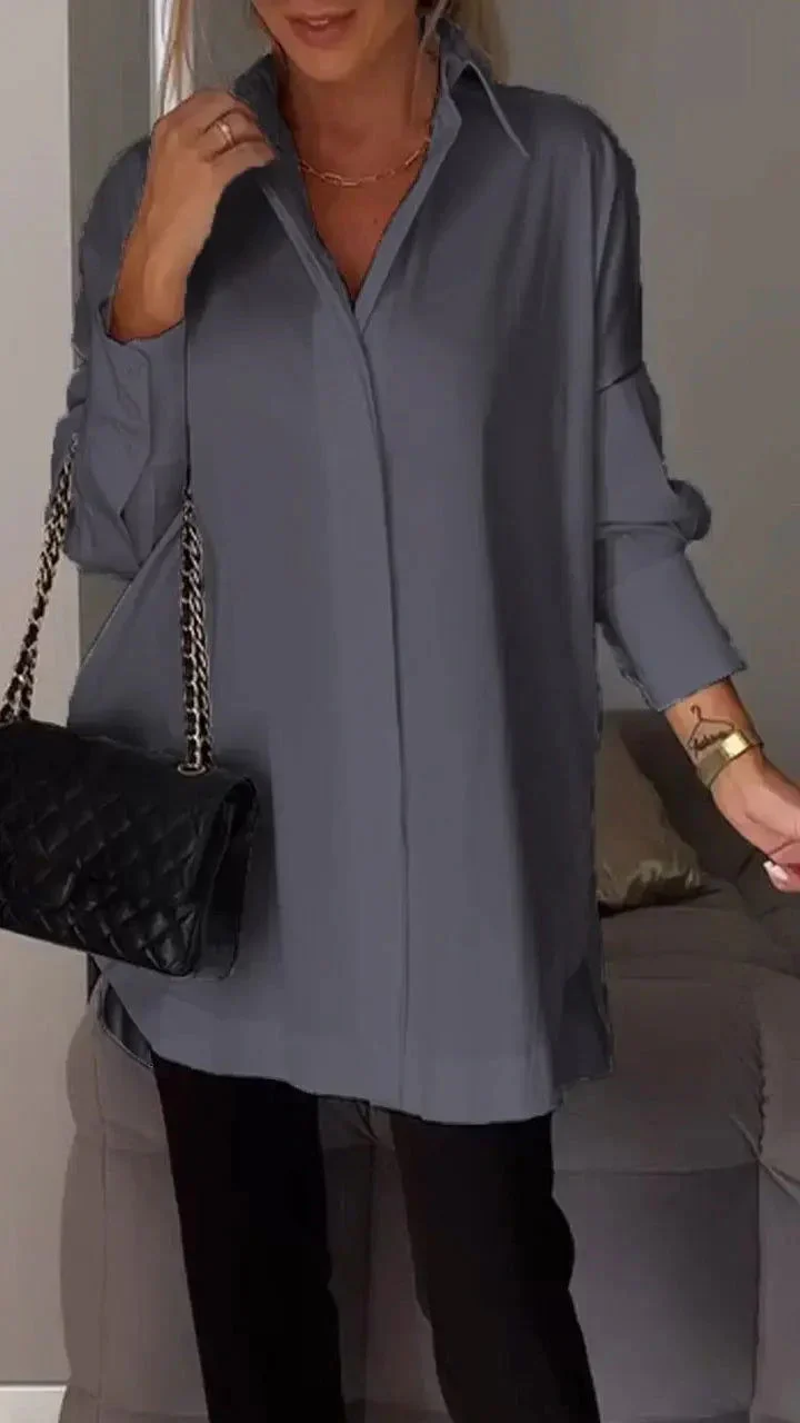 Fawnia Shirt | Oversized Long Sleeve Lapel Blouse - Image 4