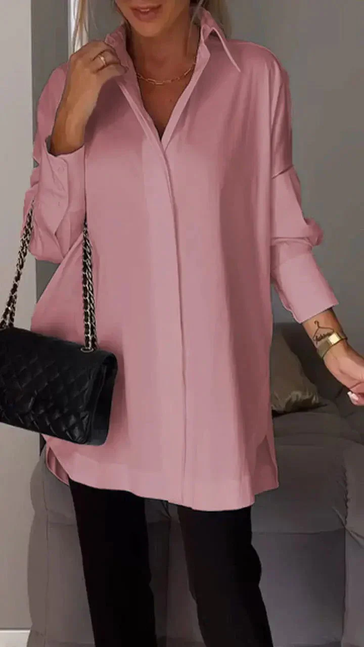 Fawnia Shirt | Oversized Long Sleeve Lapel Blouse - Image 5
