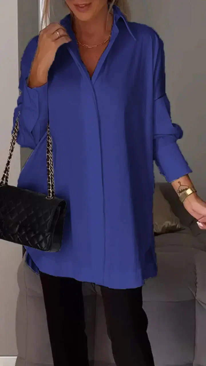 Fawnia Shirt | Oversized Long Sleeve Lapel Blouse - Image 8
