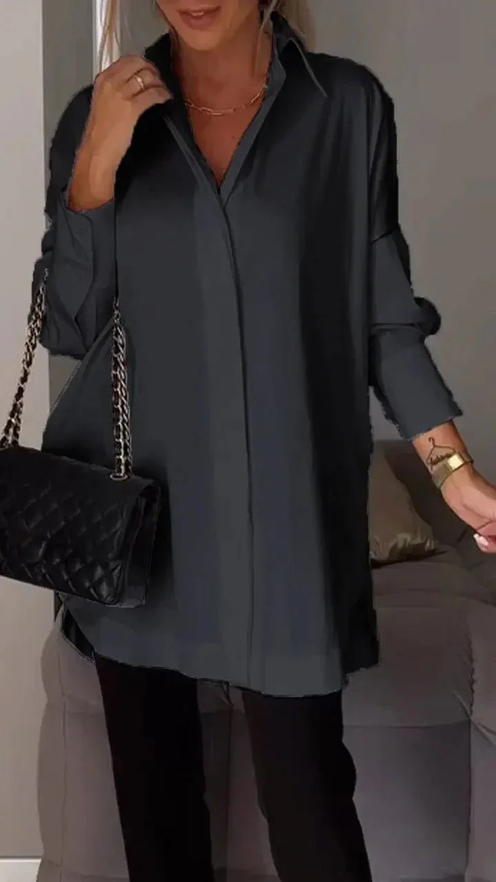 Fawnia Shirt | Oversized Long Sleeve Lapel Blouse - Image 9
