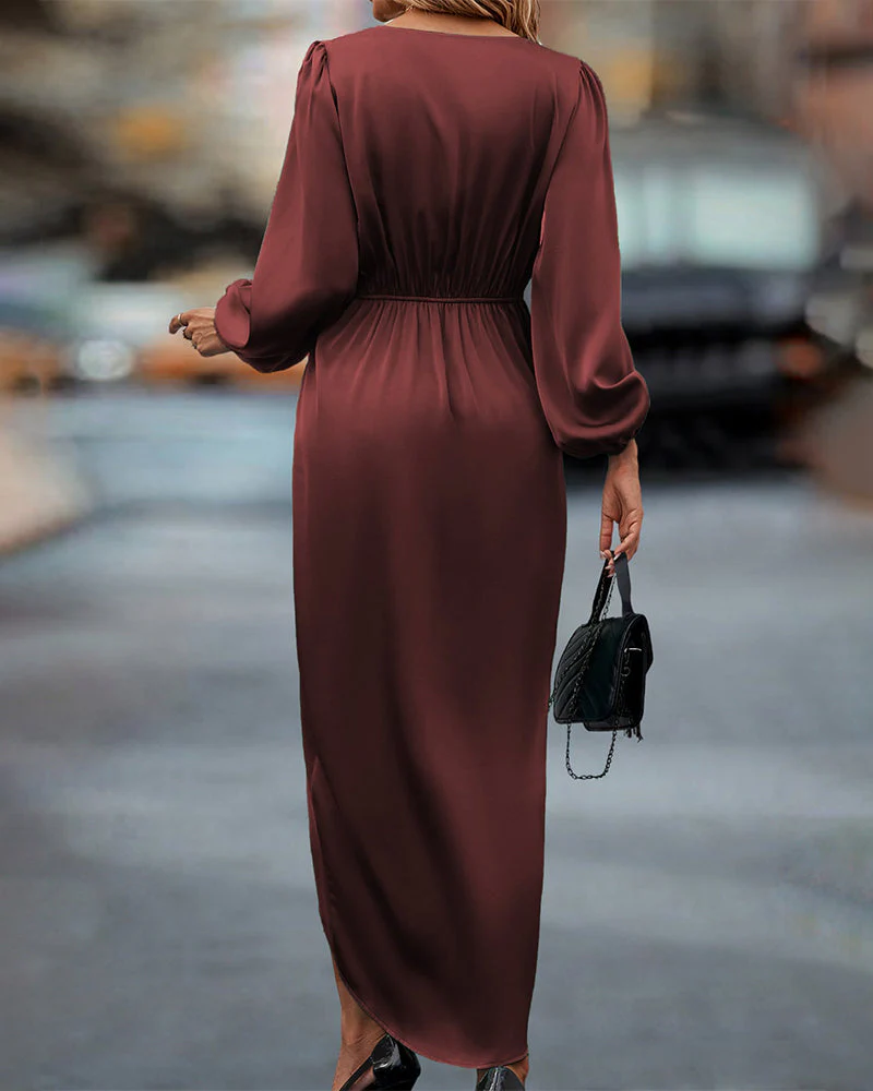 Federica Dress | Long Sleeve V-Neck Draped Midi Dress - Image 2