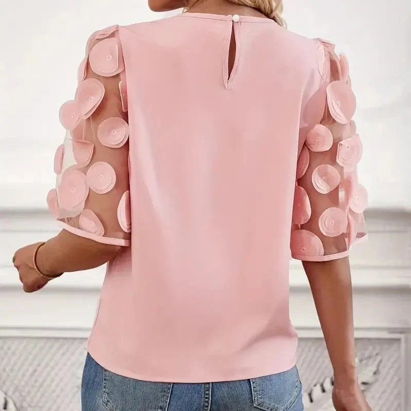 Fenna Blouse | Women’s Mesh Sleeve Splicing Top - Image 3