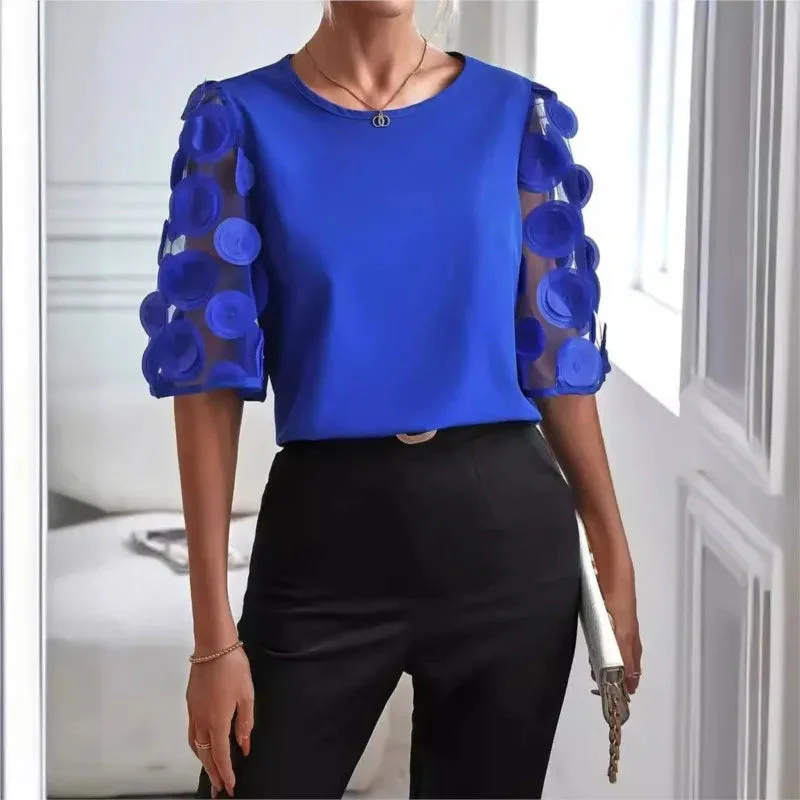 Fenna Blouse | Women’s Mesh Sleeve Splicing Top - Image 5