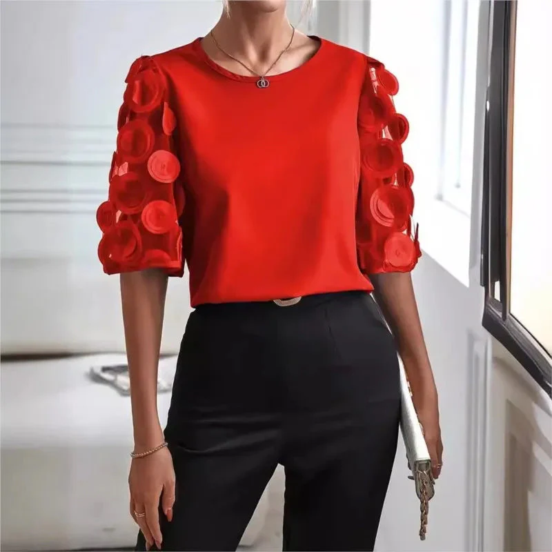 Fenna Blouse | Women’s Mesh Sleeve Splicing Top - Image 6
