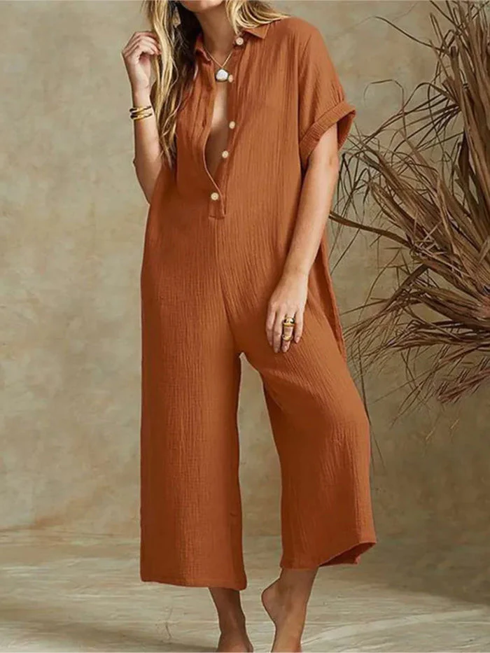 Ferryn Jumpsuit | Casual Loose Fit Button-Down Cropped Jumpsuit - Image 3